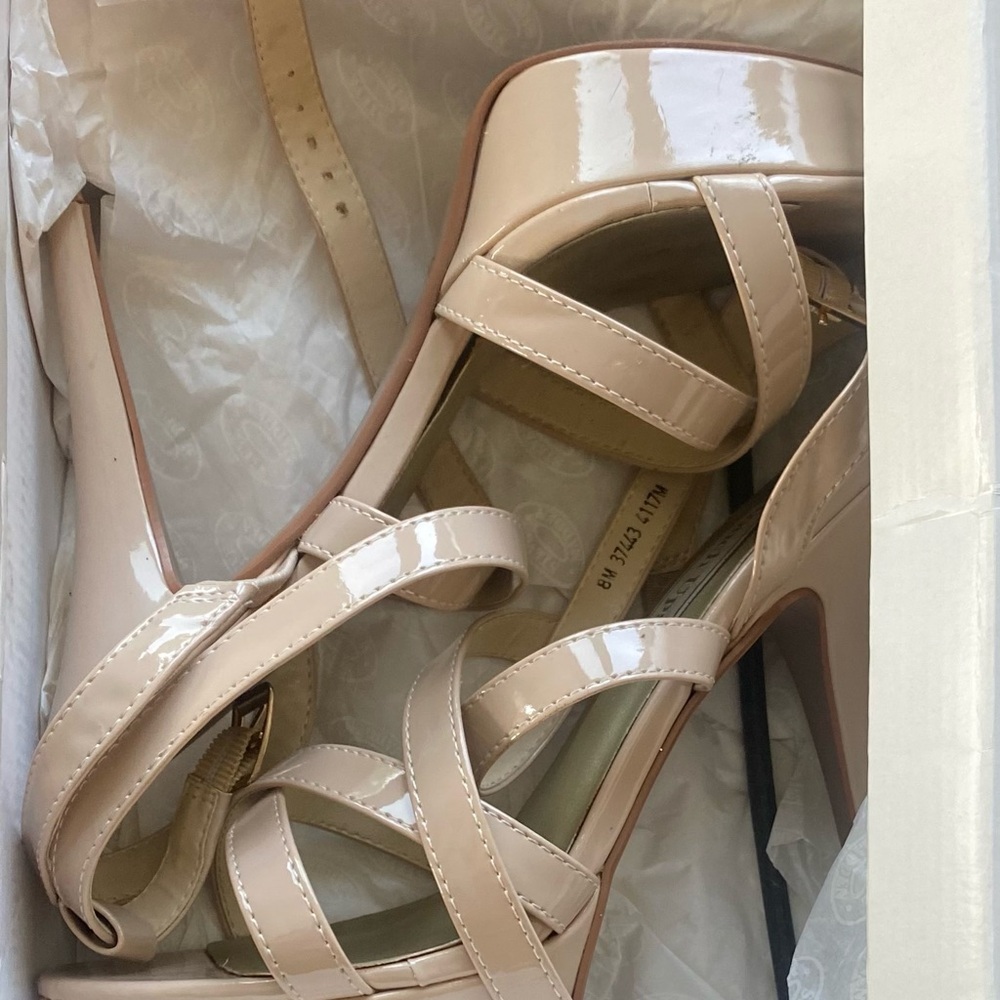 Touch Ups Patent Strappy Nude Platform Heels - Picture 2 of 11